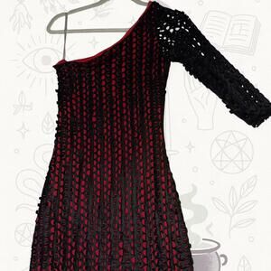 Symphony red and black mesh one-shoulder bodycon dress small-Medium